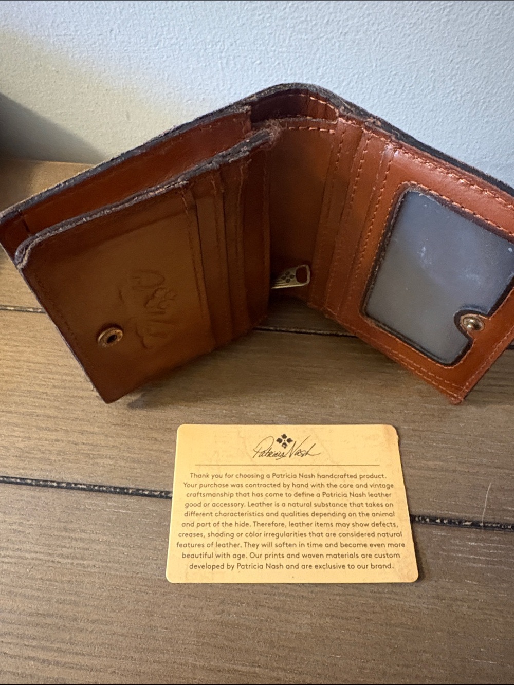 Patricia Nash Tooled Floral Leather Card Holder - Cognac Brown - Picture 2 of 6